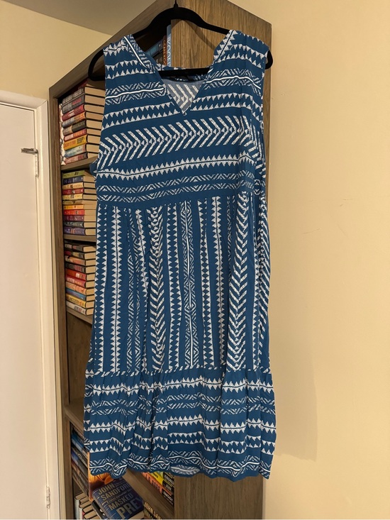 BloomChic Dresses & Skirts - BloomChic Teal and White V-Neck Patterned Sleeveless Dress